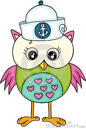 Cute sailor owl girl Vector Illustration