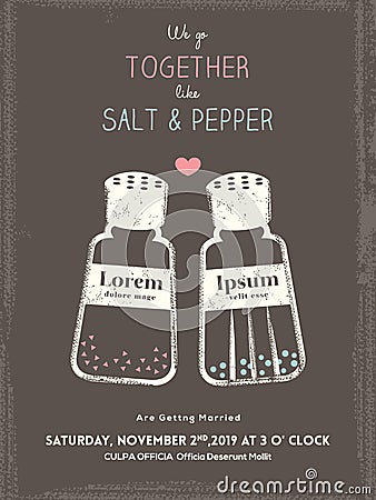 Cute salt and pepper wedding invitation card template Vector Illustration