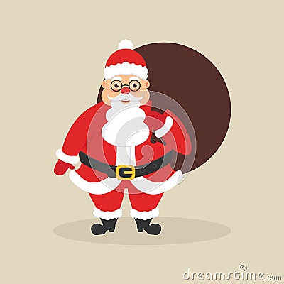 Cute Santa with bag of gifts. Character for Christmas and New Year. Modern flat design. Stock Photo