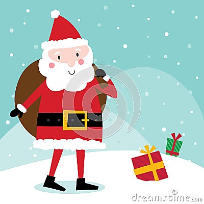 Cute Santa Claus bring gift sack, cute Christmas character Vector Illustration