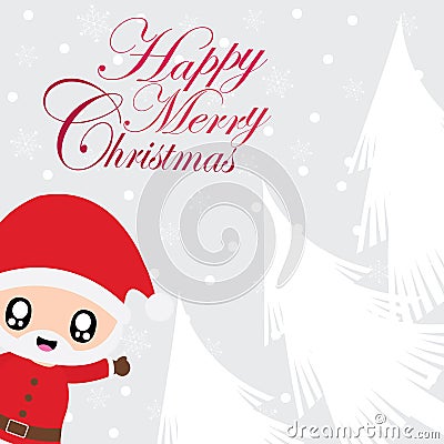 Cute Santa Claus say hello on snow fall cartoon illustration for Christmas card design Vector Illustration