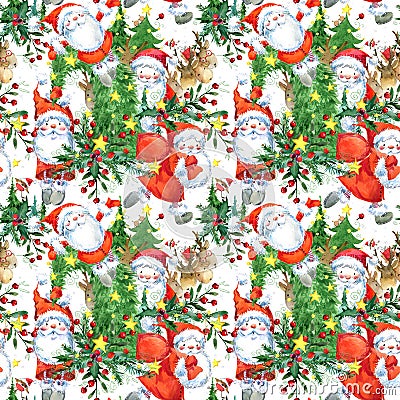 Cute Santa Claus seamless pattern. New Year illustration. Christmas background Cartoon Illustration