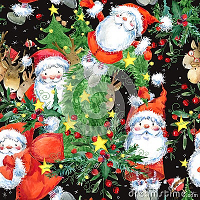 Cute Santa Claus seamless pattern. New Year illustration. Christmas background Cartoon Illustration