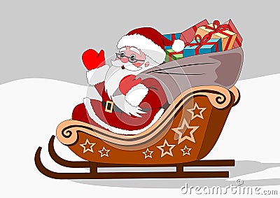 cute santa claus sleigh gifts and snow , new year Cartoon Illustration