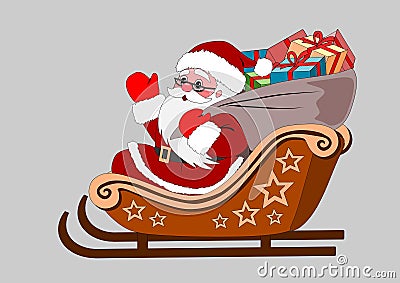 cute santa claus sleigh gifts and snow , new year Cartoon Illustration