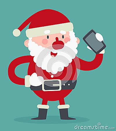 Cute Santa Talking on the Phone Vector Illustration