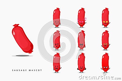 Cute sausage mascot design set Stock Photo