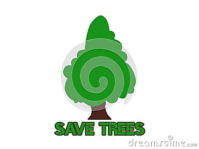 Cute Save trees banner illustration isolated on white. Cartoon Illustration