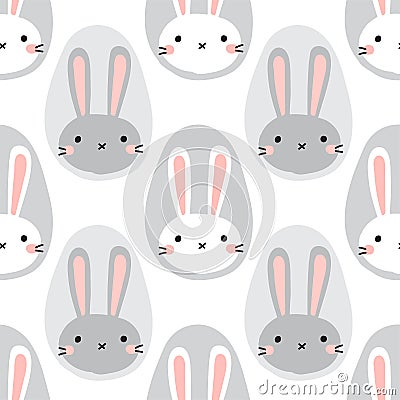 Cute scandinavian Easter seamless pattern with hand drawn rabbits egg shaped portrait, creative spring design Vector Illustration