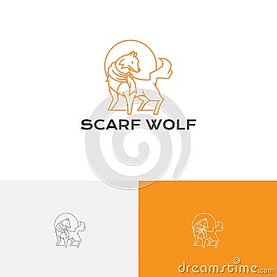 Cute Scarf Moon Wolf Wildlife Monoline Logo Vector Illustration
