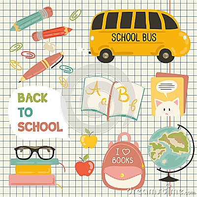 Cute school cartoon colection Vector Illustration