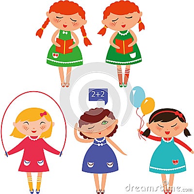 Cute schoolgirls Vector Illustration