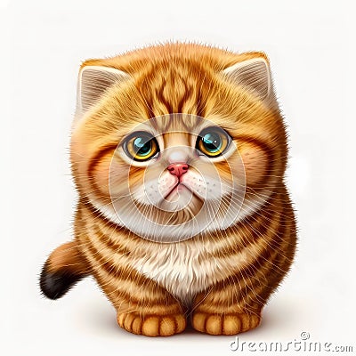 Cute Scotish Fold cat head portrait realistic. Stock Photo