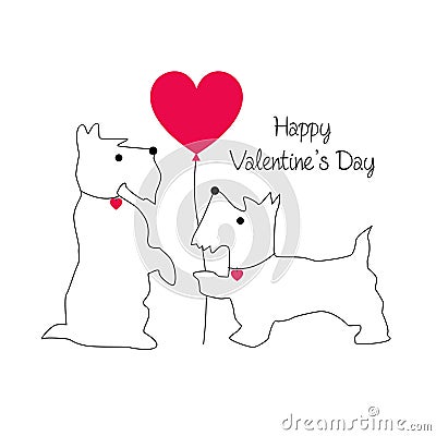 Cute scottie dog valentine graphic with balloon Vector Illustration