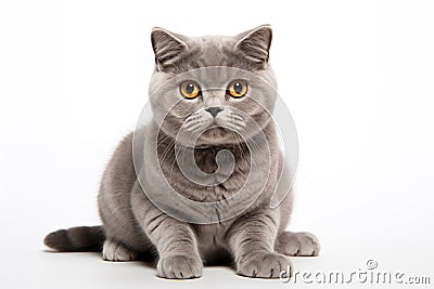 Cute Scottish Fold Cat with Striking Amber Eyes on White Background. isolated Stock Photo