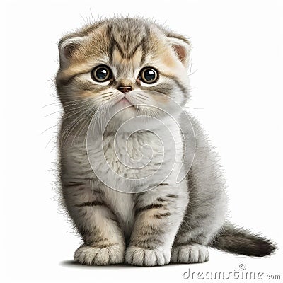 Cute Scottish Fold Kitten on White Background Stock Photo