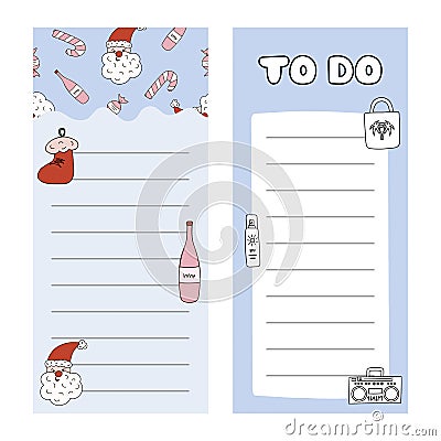 Cute scrapbook templates for planner with blank to do list with hand drawn christmas and new year Illustration. Printable, Vector Illustration