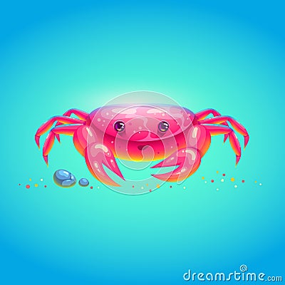 Cute sea crab in bright cartoon style. Symbol of summer vocations Vector Illustration