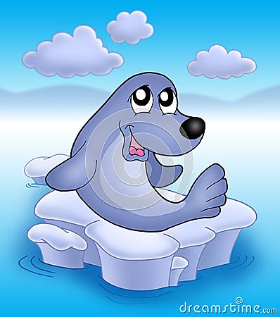 Cute seal on iceberg 2 Cartoon Illustration