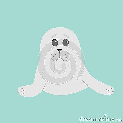 Cute seal pup baby harp. Cartoon character. Blue background. Flat design Vector Illustration