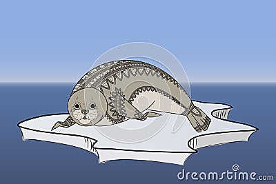 Cute seal Zentangle vector. Phoca on the ice Zen Tangle. Wild animals. Vector Illustration