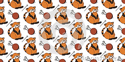 CUTE SEAMLESS AUTUMN PATTERN. AUTUMN ANIMALS. Hello, Autumn. CHILDREN`S ROOM AND TEXTILE DESIGN. RED PANDA ON A WHITE BACKGROUND Vector Illustration