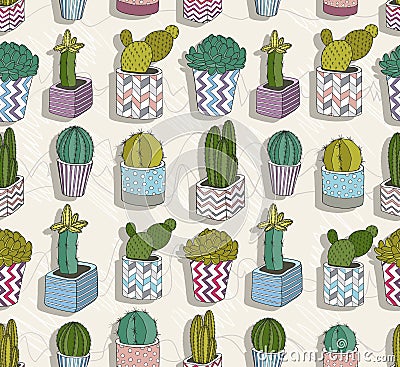 Cute seamless cactus patter Vector Illustration