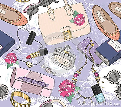 Cute seamless fashion pattern for girls Vector Illustration