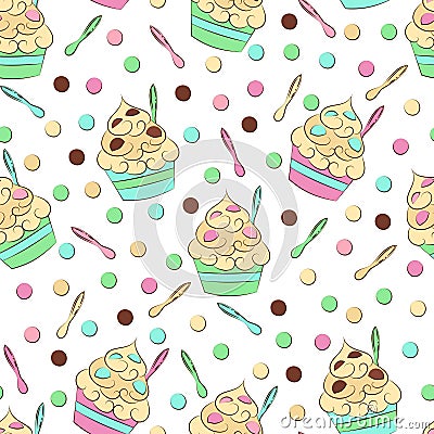 Cute seamless frozen yogurt pattern. Sweet cold desserts vector design. Vector Illustration