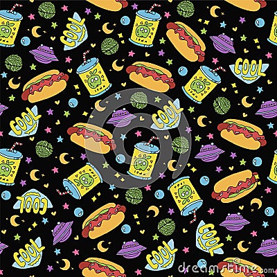 Cute seamless macaroon space pattern Vector Illustration