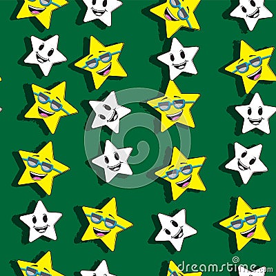 Cute seamless pattern background with cartoon stars. For kids clothes, pajamas, baby shower design. Vector image Vector Illustration