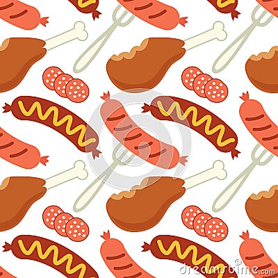 Cute seamless pattern with bavarian sausages isolated on white, octoberfest endless texture wallpaper Vector Illustration
