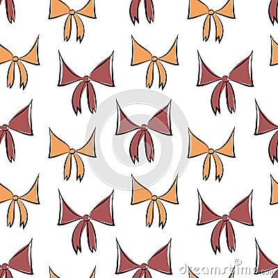 Cute seamless pattern with beautiful hand drawn bows. doodle repeat paper, bow illustration. Textile design, wallpaper, wrapping Cartoon Illustration