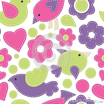 Cute seamless pattern with birds. Childish style vector illustration Vector Illustration