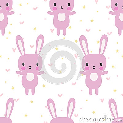 Cute seamless pattern with cartoon bunny. Cartoon baby animals. Funny background for little girls and boys Vector Illustration