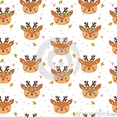 Cute seamless pattern for children with funny deers. Smile characters Vector Illustration