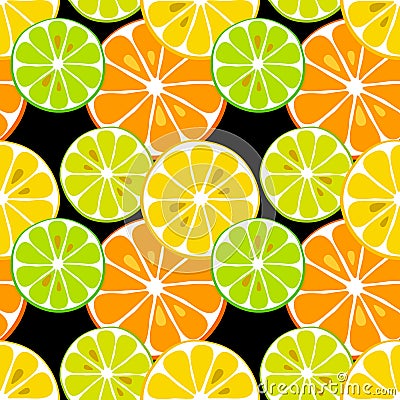 Cute seamless pattern of citrus fruits lemon and lime with simple textures of friendly colors Vector Illustration