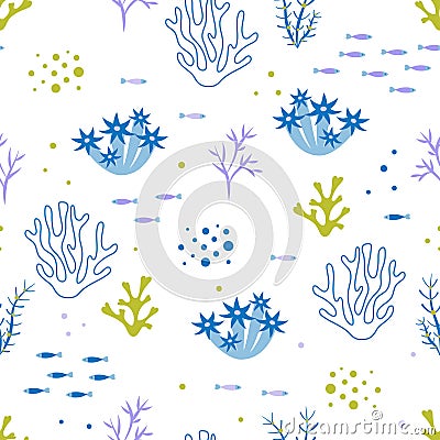cute seamless pattern with corals and seaweed Vector Illustration