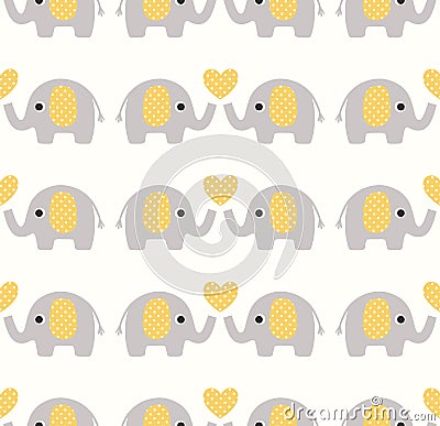 Cute seamless pattern with elephants in pastel colors. Kids illustration. Vector Illustration