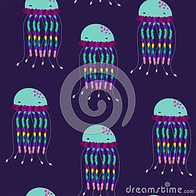 Vector seamless jellyfish pattern. Under the sea. Under the ocean. Vector Illustration