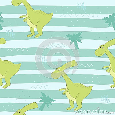 Cute seamless pattern with funny dinosaurs. vector illustration. Vector Illustration