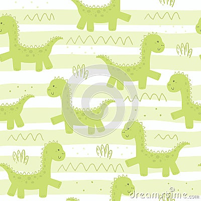 Cute seamless pattern with funny dinosaurs. vector illustration. Vector Illustration
