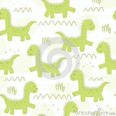 Cute seamless pattern with funny dinosaurs. vector illustration. Vector Illustration