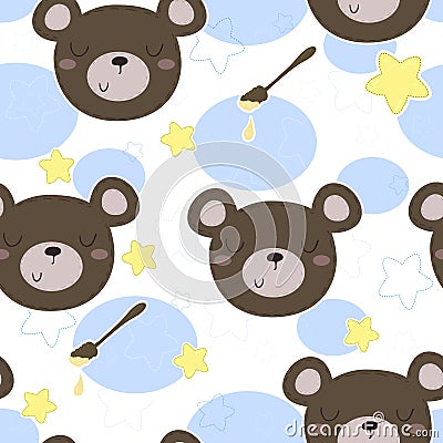 Cute seamless pattern with funny teddy bear. vector illustration Vector Illustration