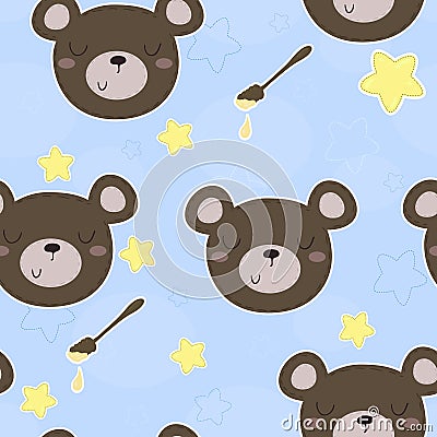 Cute seamless pattern with funny teddy bear. vector illustration Vector Illustration