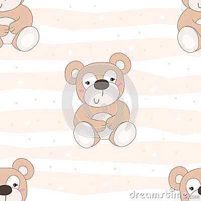 Cute seamless pattern with funny teddy bear. vector illustration Vector Illustration