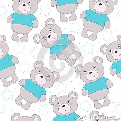 Cute seamless pattern with funny teddy bear. vector illustration Vector Illustration