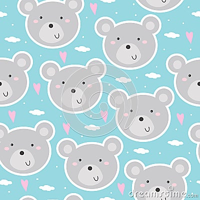 Cute seamless pattern with funny teddy bear. vector illustration Vector Illustration