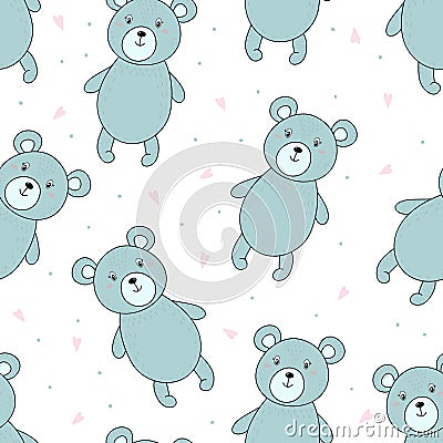 Cute seamless pattern with funny teddy bear. vector illustration Vector Illustration