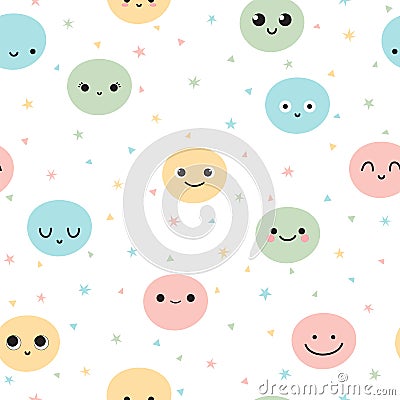 Cute seamless pattern with hand drawn funny cartoon faces. Sketch facial expressions. Happy doodle cartoon characters Vector Illustration